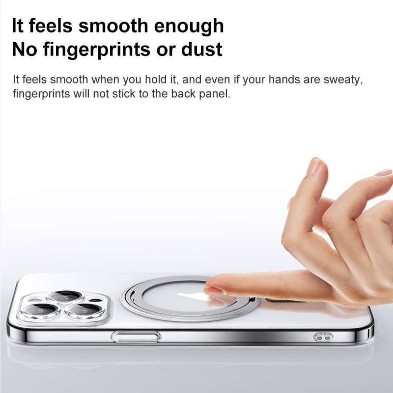 For iPhone 14 Plus Plating PC 360 Ring Holder Magsafe Phone Case(Transparent)