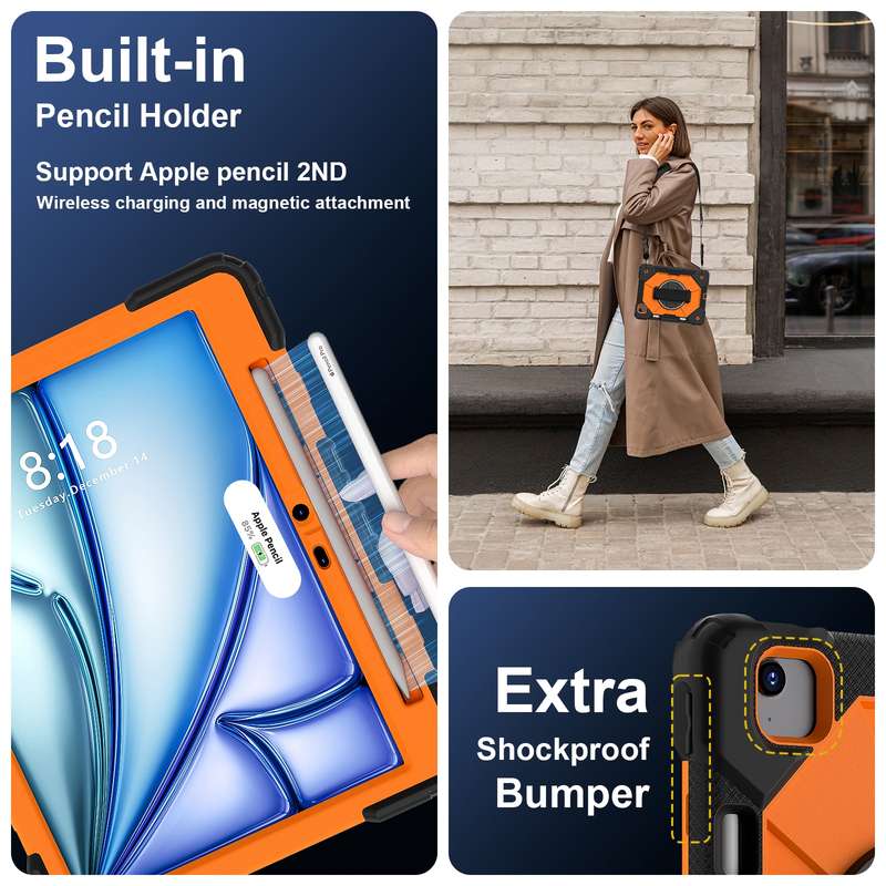 For iPad Air 11 2024 Contrast Color Robot Silicone Hybrid PC Tablet Case(Black Orange)