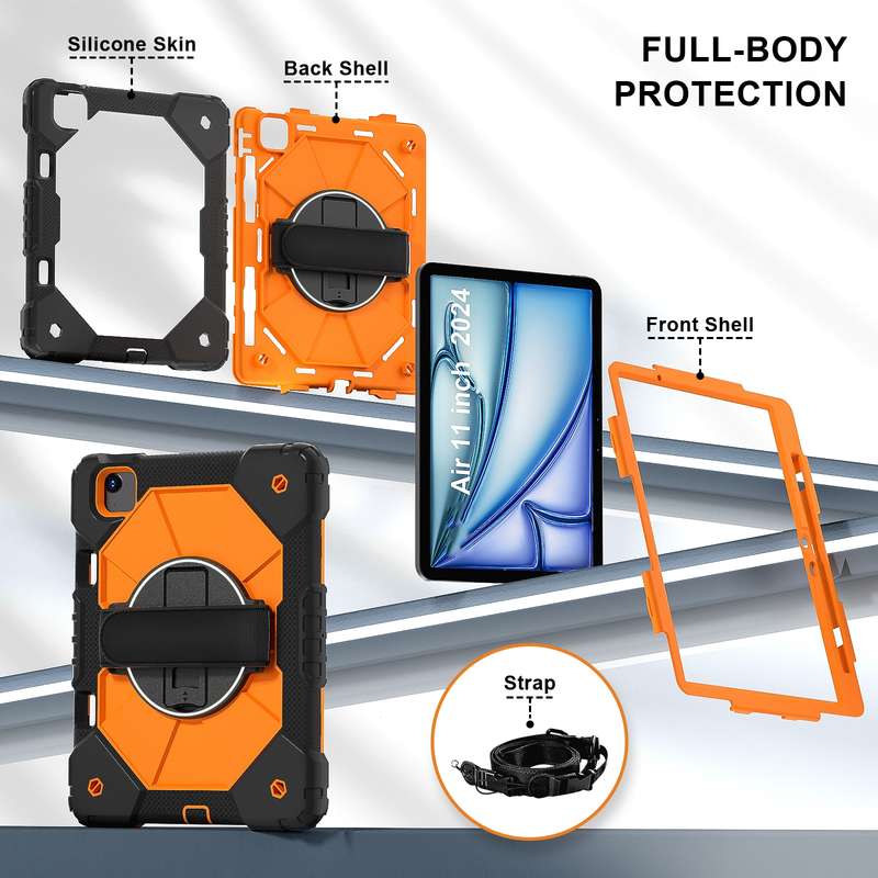 For iPad Air 11 2024 Contrast Color Robot Silicone Hybrid PC Tablet Case(Black Orange)