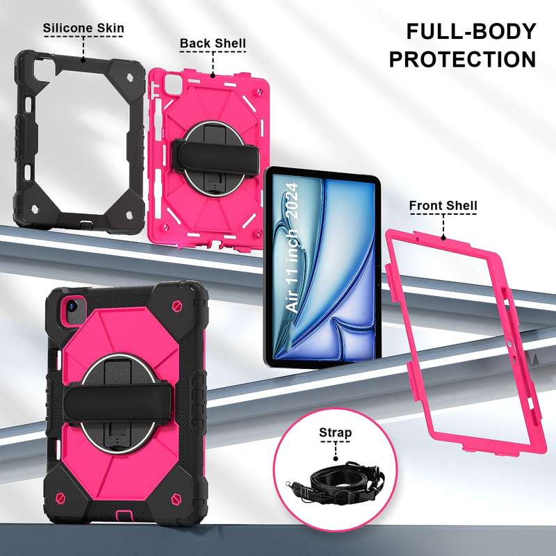 For iPad Air 11 2024 Contrast Color Robot Silicone Hybrid PC Tablet Case(Black Rose Red)