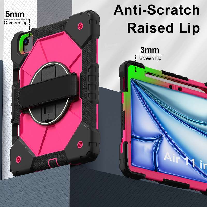 For iPad Air 11 2024 Contrast Color Robot Silicone Hybrid PC Tablet Case(Black Rose Red)
