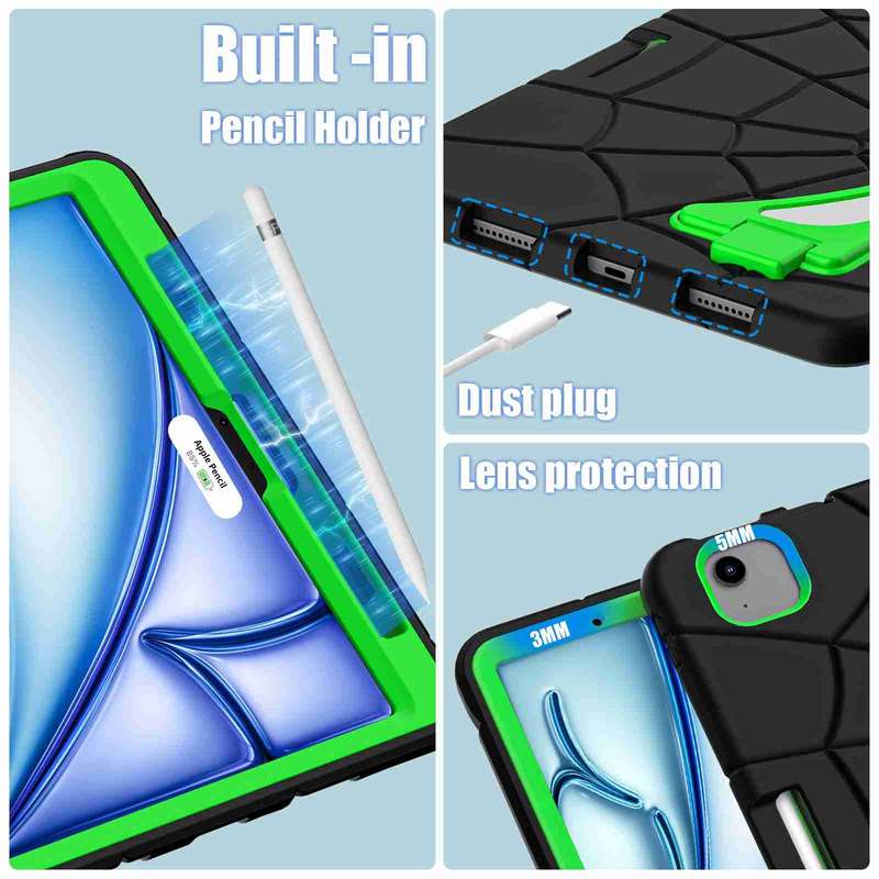 For iPad Air 11 2024 Silicone + PC Shockproof Protective Tablet Case(Black Green)