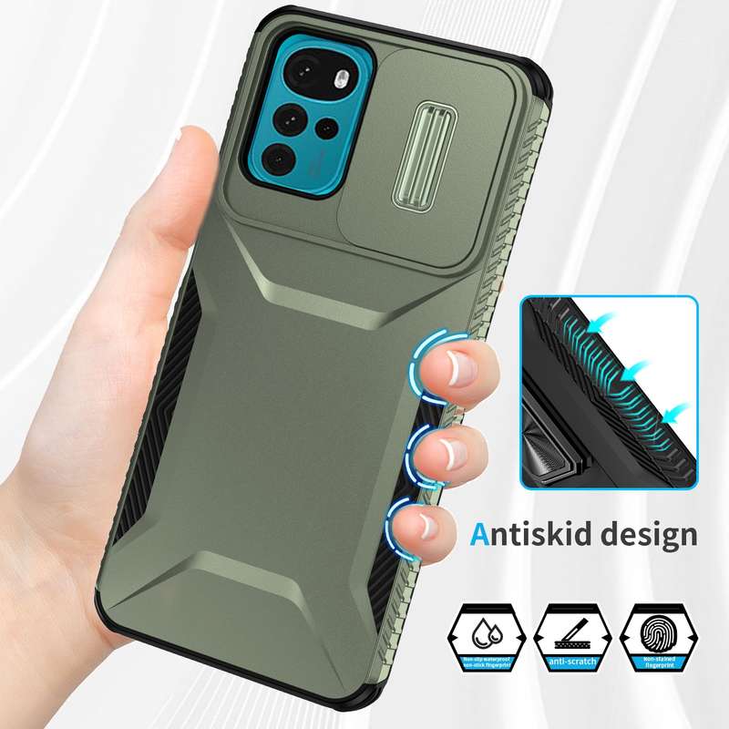 For Motorola Moto G22 2024 Sliding Camshield Phone Case(Alpine Green)