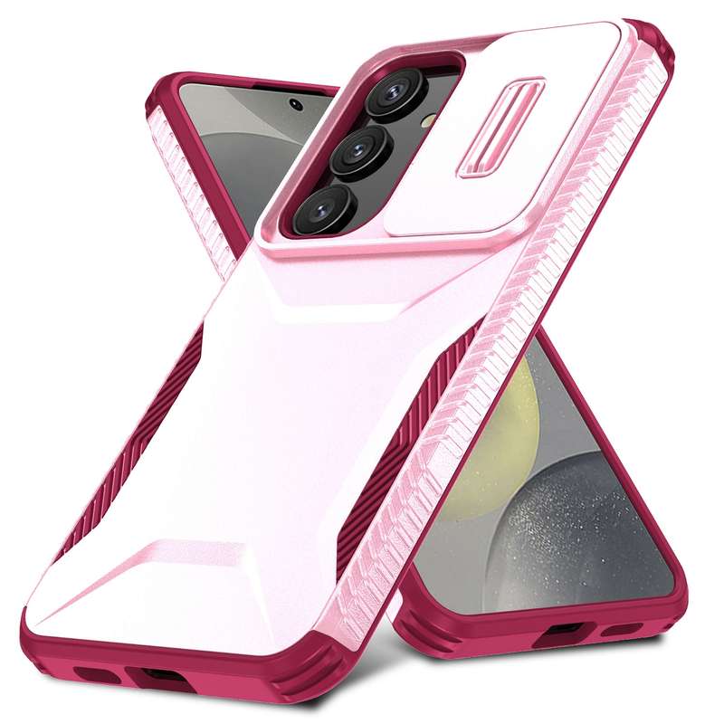For Samsung Galaxy S24 5G Sliding Camshield Phone Case(Pink + Rose Red)