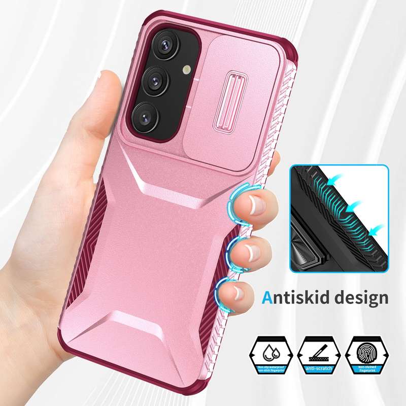 For Samsung Galaxy S24 5G Sliding Camshield Phone Case(Pink + Rose Red)