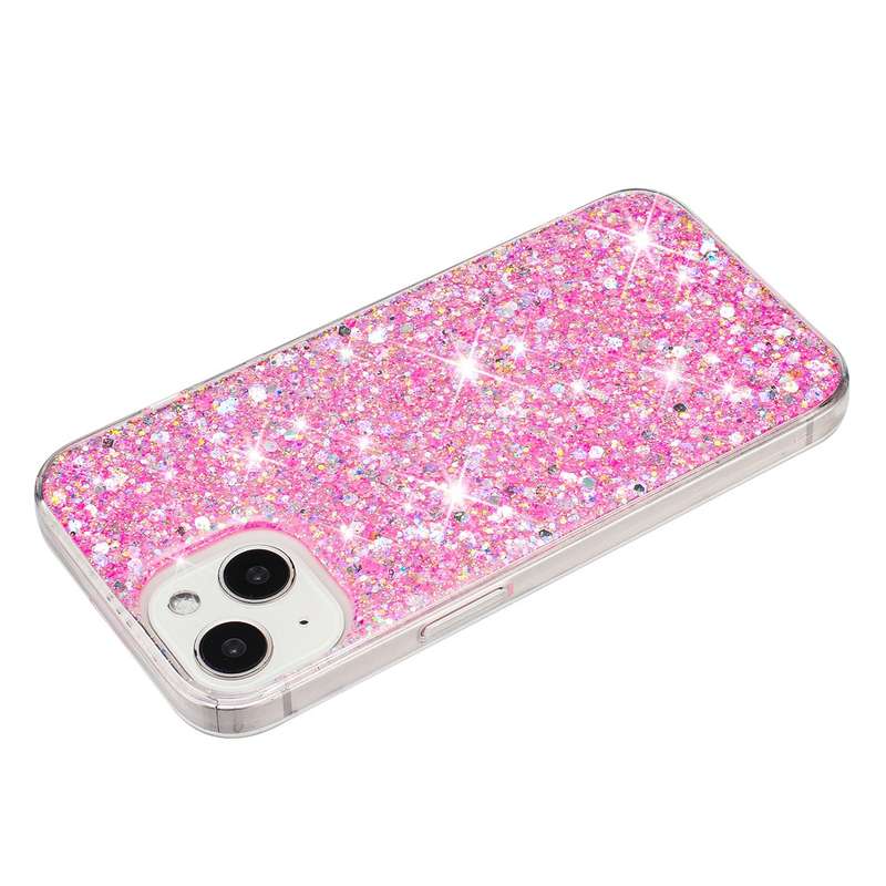 For iPhone 14 Plus Transparent Frame Glitter Powder TPU Phone Case(Pink)