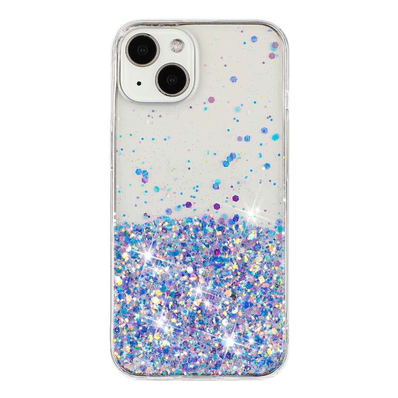 For iPhone 14 Transparent Frame Noctilucent Glitter Powder TPU Phone Case(Purple)
