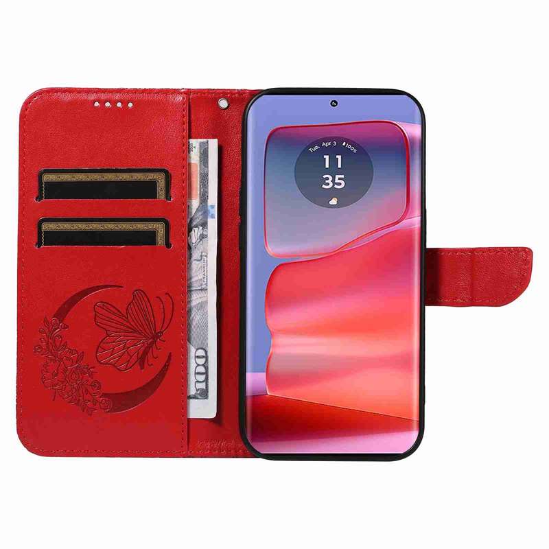 For Motorola Edge 50 Pro 5G Swallowtail Butterfly Embossed Leather Phone Case(Red)