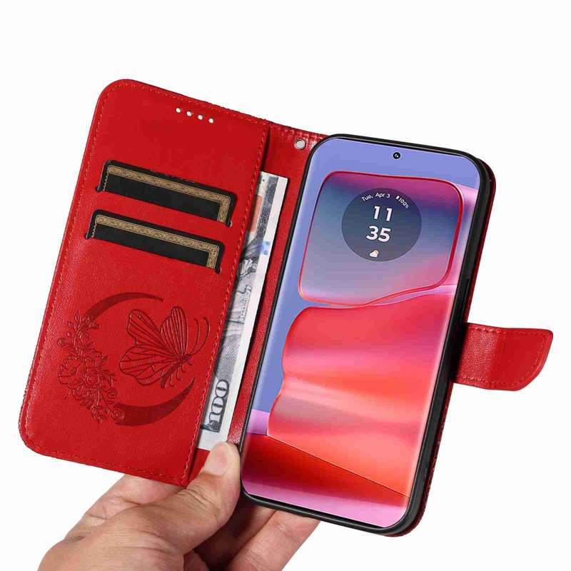 For Motorola Edge 50 Pro 5G Swallowtail Butterfly Embossed Leather Phone Case(Red)