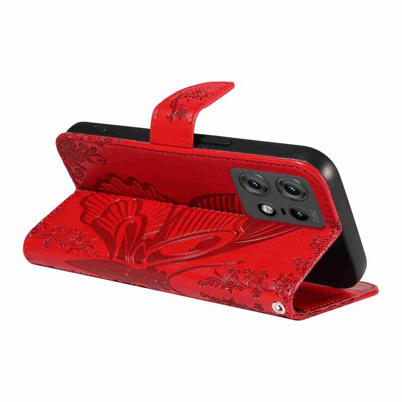 For Motorola Edge 50 Pro 5G Swallowtail Butterfly Embossed Leather Phone Case(Red)