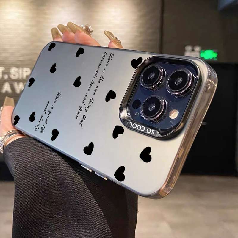 For iPhone 7 / 8 / SE 2022 Silver Painting PC Hybrid TPU Phone Case(Love Hearts Black)