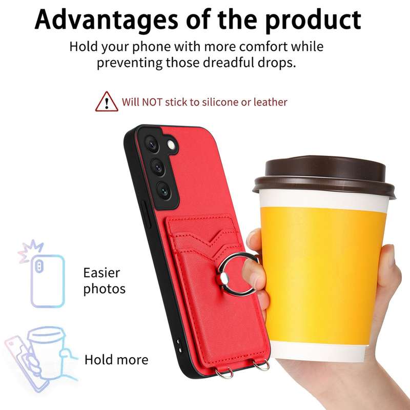 For Samsung Galaxy S22+ 5G R20 Crossbody Rope Ring Card Holder Phone Case(Red)