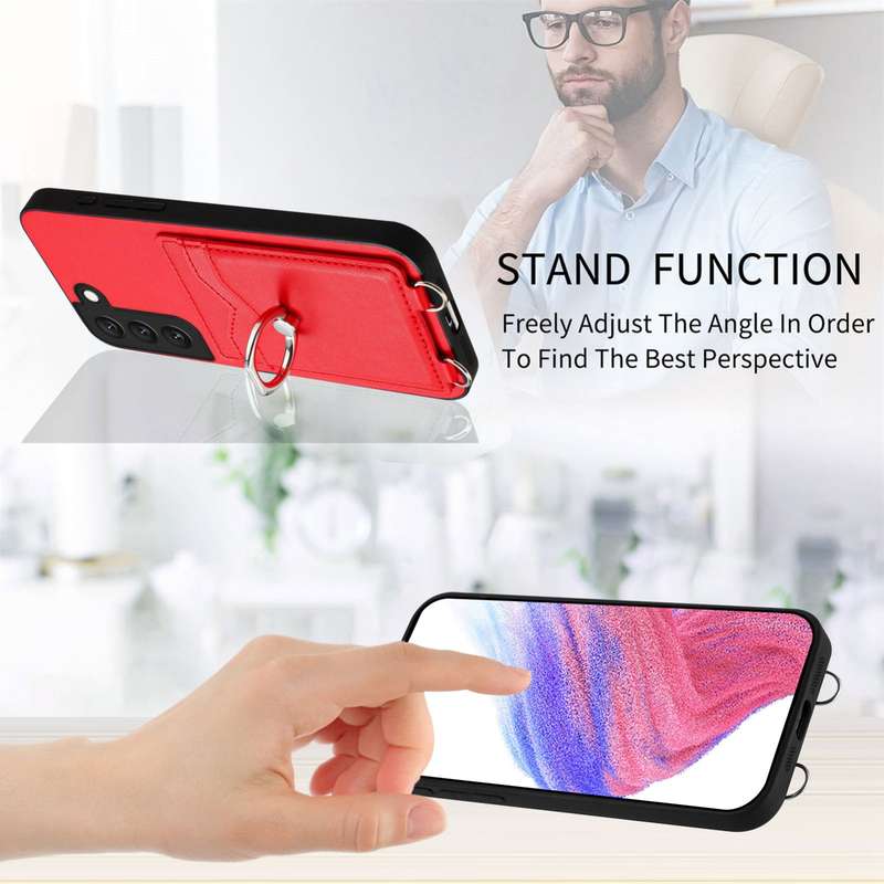 For Samsung Galaxy S22+ 5G R20 Crossbody Rope Ring Card Holder Phone Case(Red)