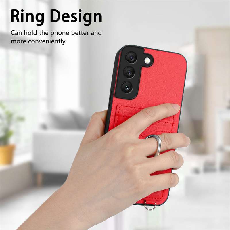 For Samsung Galaxy S22+ 5G R20 Crossbody Rope Ring Card Holder Phone Case(Red)