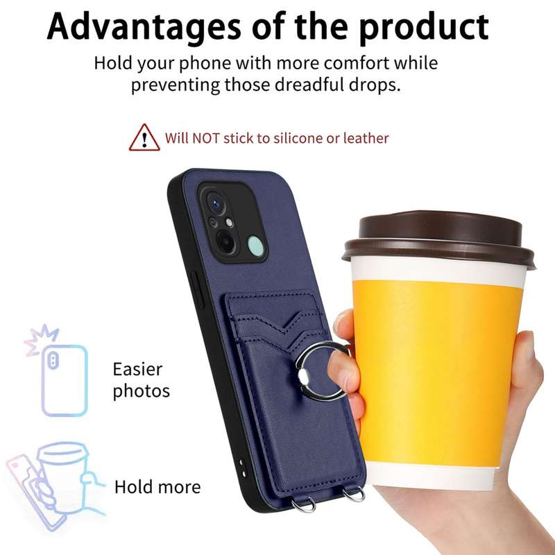 For Xiaomi Redmi 12C / 11A R20 Crossbody Rope Ring Card Holder Phone Case(Blue)