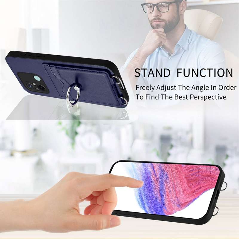 For Xiaomi Redmi 12C / 11A R20 Crossbody Rope Ring Card Holder Phone Case(Blue)
