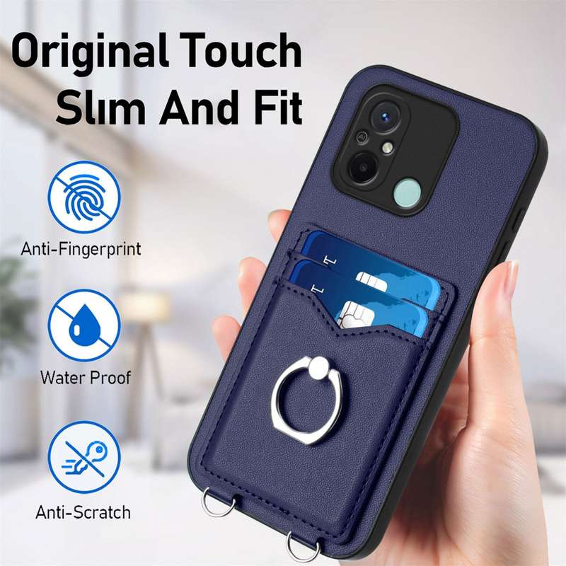 For Xiaomi Redmi 12C / 11A R20 Crossbody Rope Ring Card Holder Phone Case(Blue)