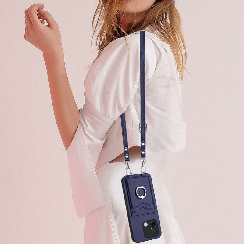 For Xiaomi Redmi 12C / 11A R20 Crossbody Rope Ring Card Holder Phone Case(Blue)