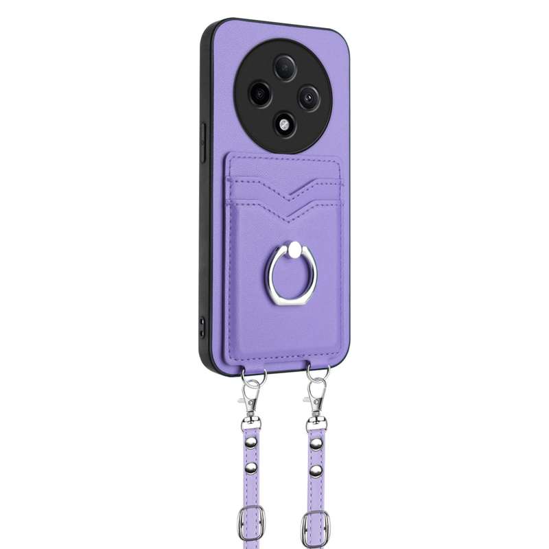 For OPPO A3 Pro 5G R20 Crossbody Rope Ring Card Holder Phone Case(Purple)