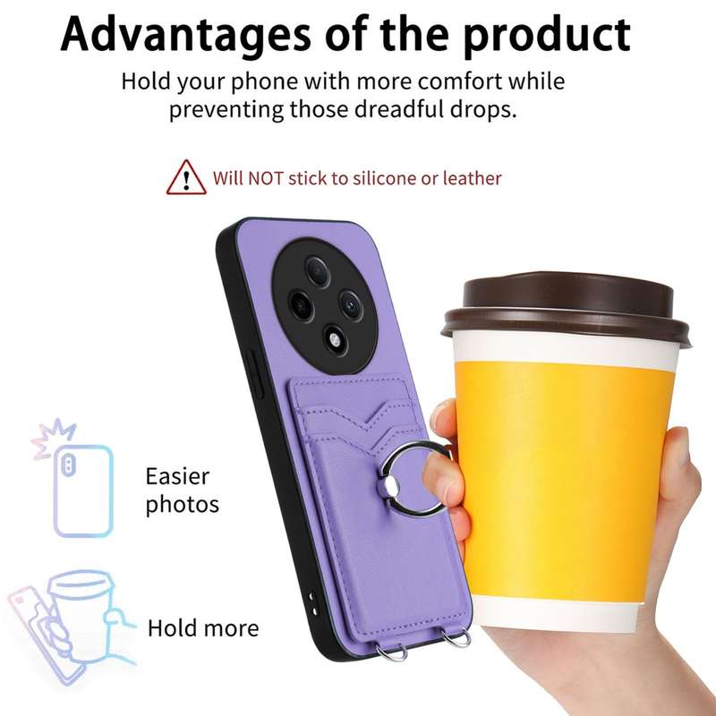 For OPPO A3 Pro 5G R20 Crossbody Rope Ring Card Holder Phone Case(Purple)