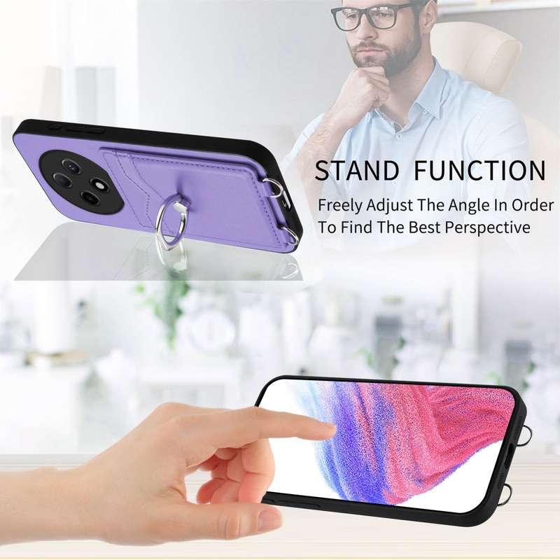For OPPO A3 Pro 5G R20 Crossbody Rope Ring Card Holder Phone Case(Purple)