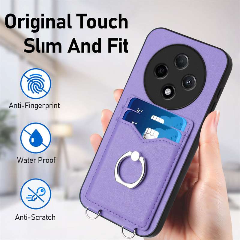 For OPPO A3 Pro 5G R20 Crossbody Rope Ring Card Holder Phone Case(Purple)