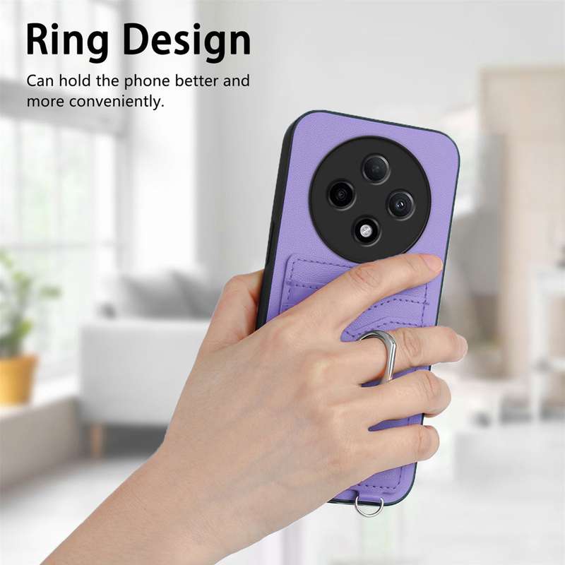 For OPPO A3 Pro 5G R20 Crossbody Rope Ring Card Holder Phone Case(Purple)