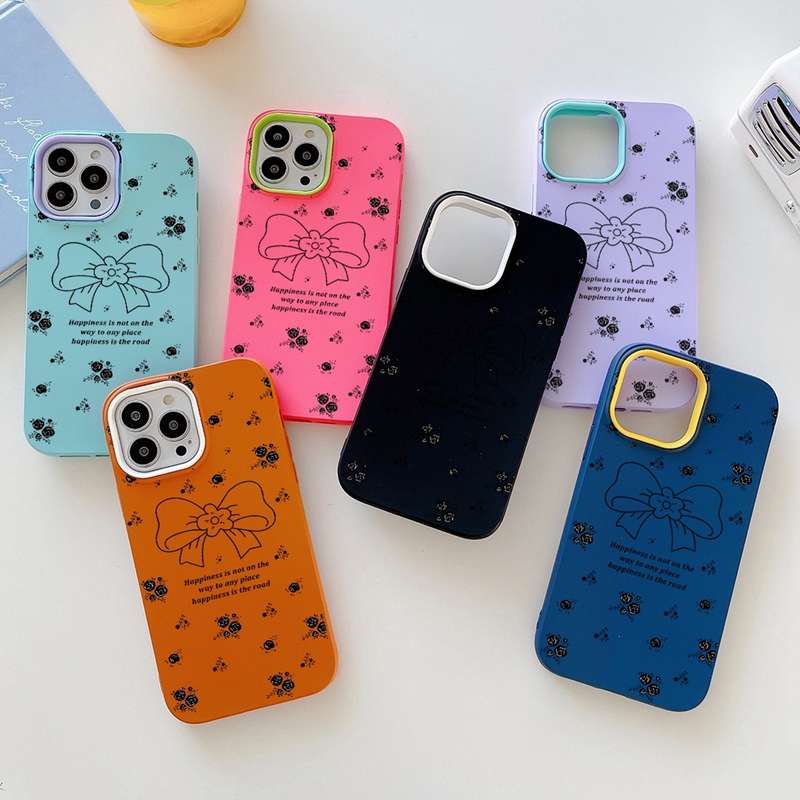 For iPhone 14 Pro Max Floral Bow PC Hybrid TPU Phone Case(Rose Red)