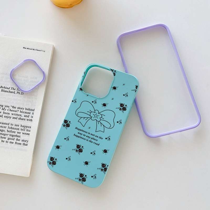 For iPhone 14 Pro Max Floral Bow PC Hybrid TPU Phone Case(Rose Red)