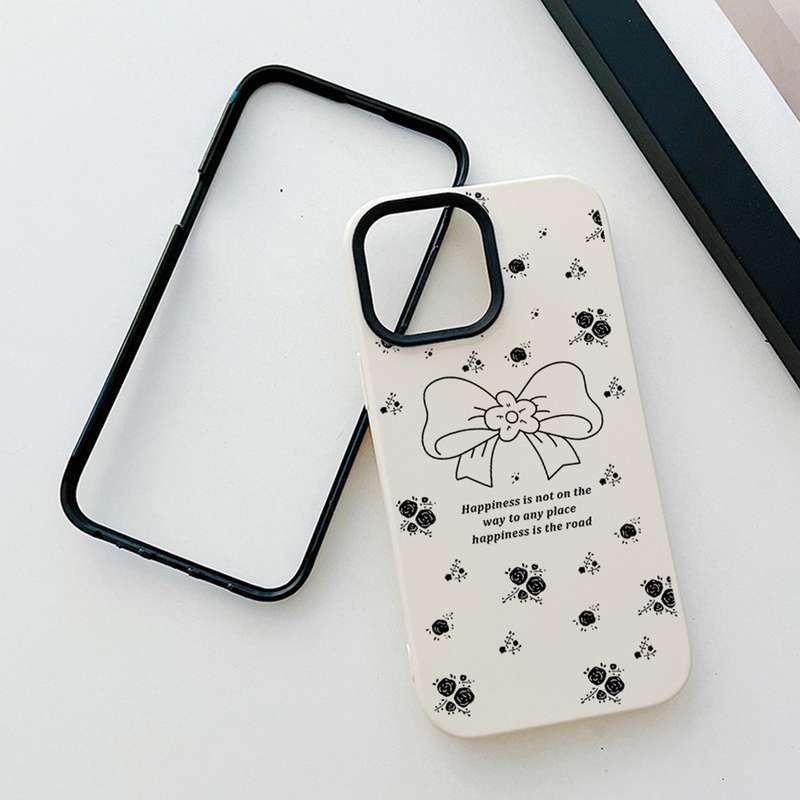 For iPhone 14 Pro Max Floral Bow PC Hybrid TPU Phone Case(Rose Red)