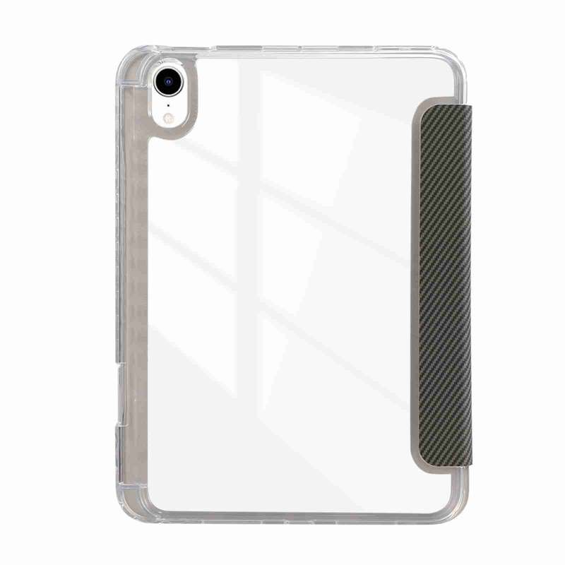 For iPad 10th Gen 10.9 2022 Carbon Fiber Clear Acrylic 3-Fold Leather Tablet Case(Grey)