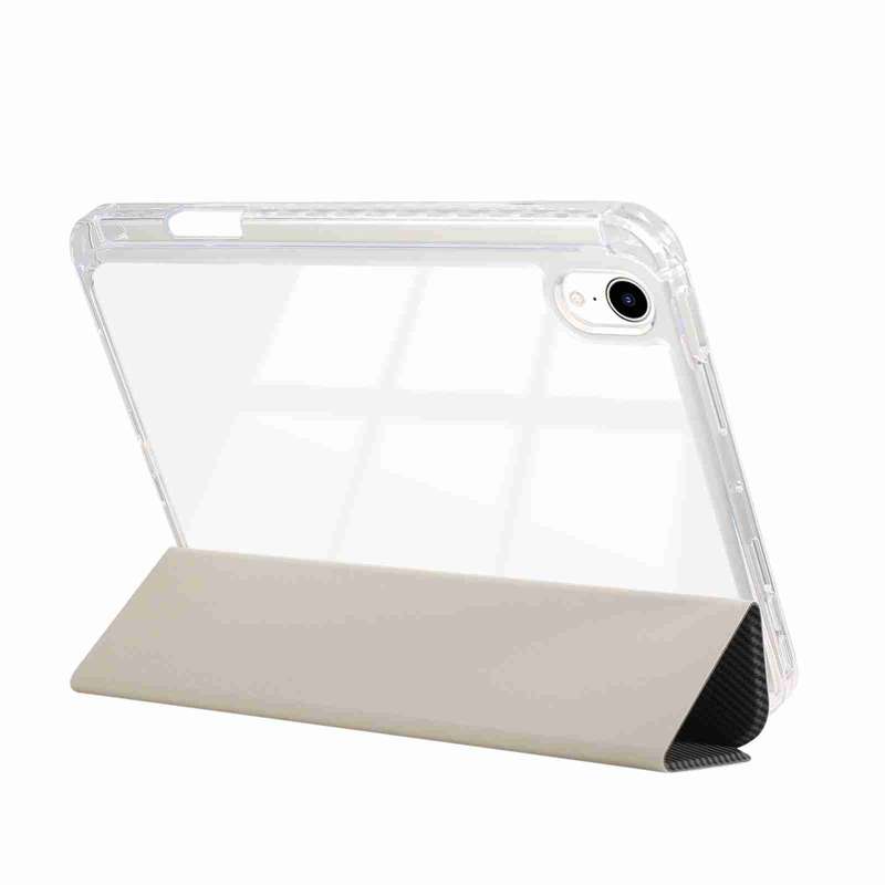 For iPad 10th Gen 10.9 2022 Carbon Fiber Clear Acrylic 3-Fold Leather Tablet Case(Grey)