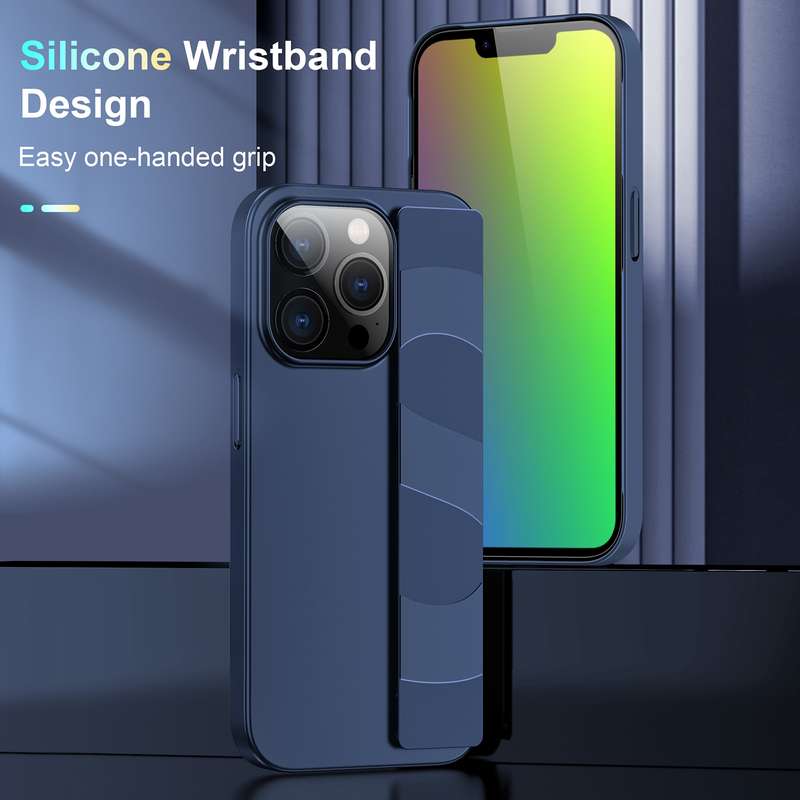 For iPhone 14 Silicone Wristband Holder Phone Case(Blue)