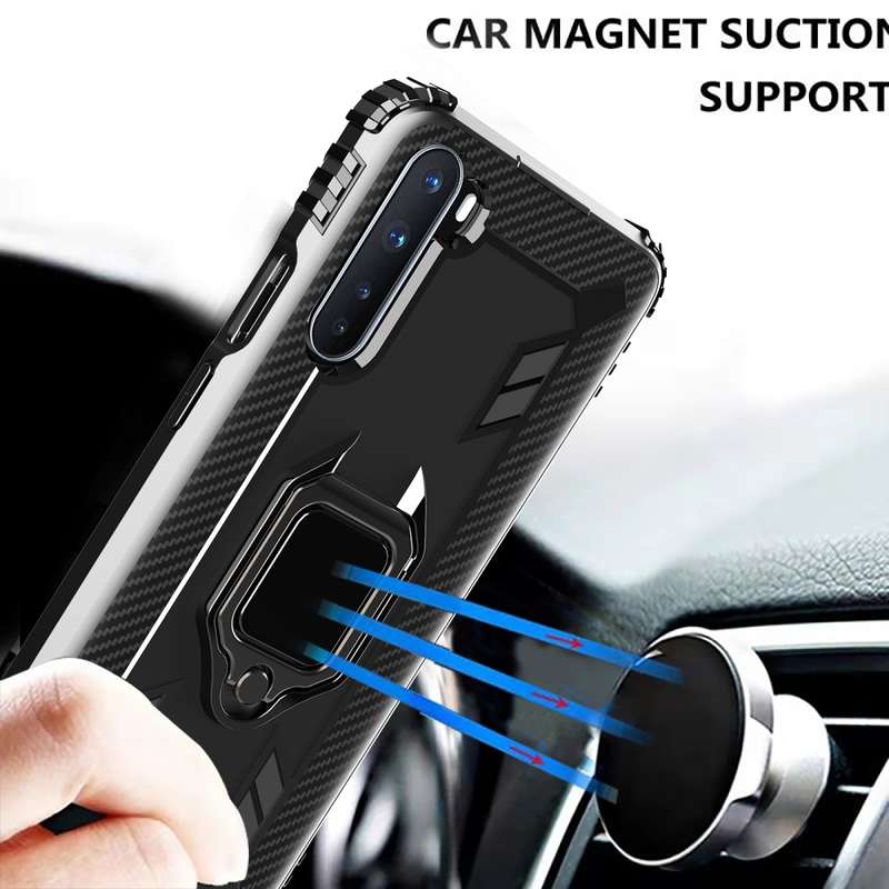 For OnePlus Nord Carbon Fiber Protective Case with 360 Degree Rotating Ring Holder(Blue)