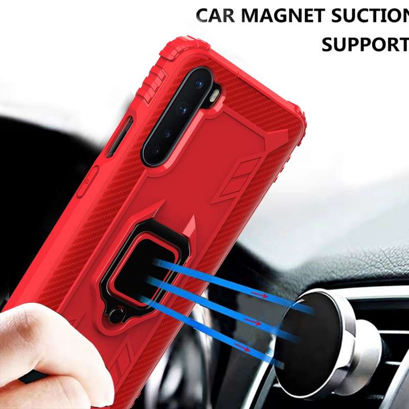 For OnePlus Nord Carbon Fiber Protective Case with 360 Degree Rotating Ring Holder(Blue)