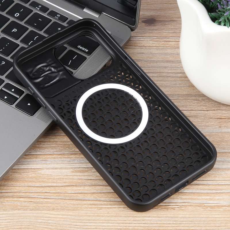 For iPhone 15 Pure Color Honeycomb Aromatherapy MagSafe Phone Case(Black)