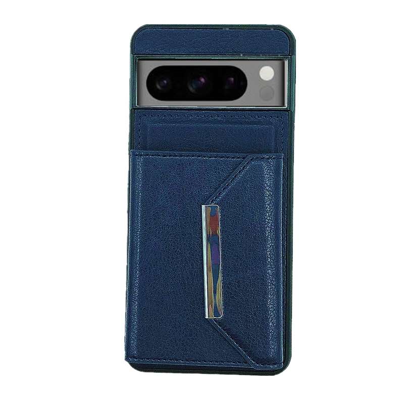 For Google Pixel 8a Solid Color Metal Buckle Card Slots Bag Phone Case(Blue)