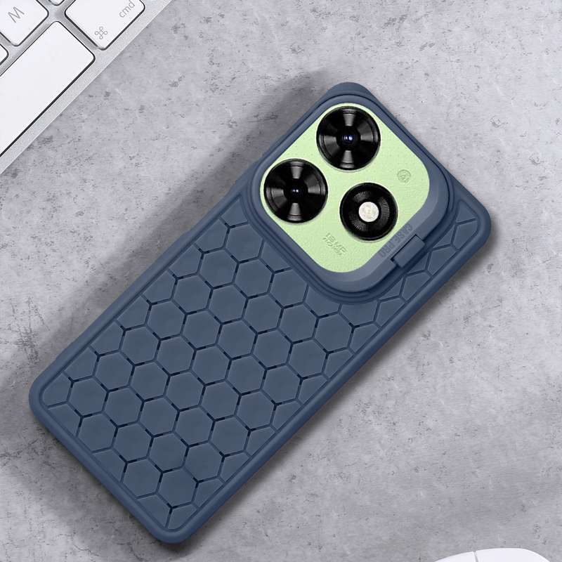 For Tecno Pop 8 Honeycomb Radiating Holder TPU Phone Case with Lanyard(Blue)