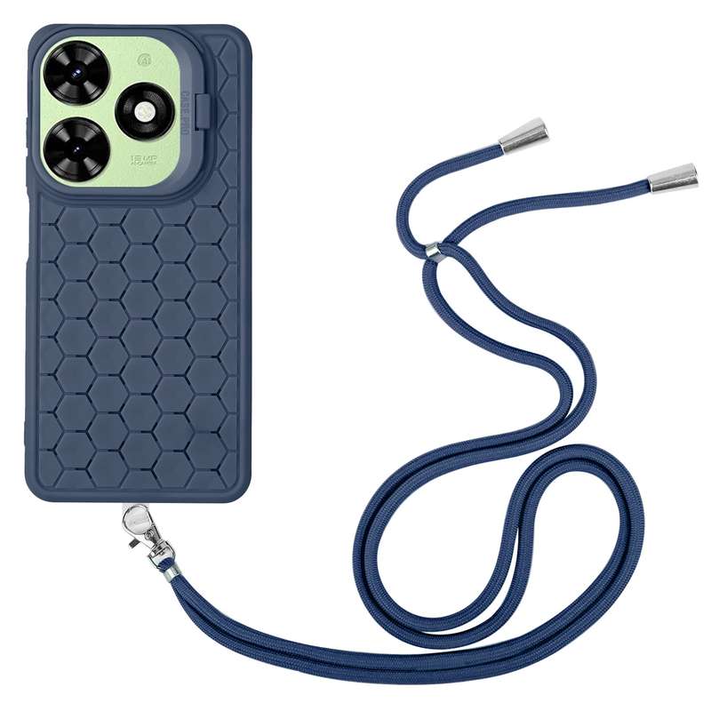 For Tecno Pop 8 Honeycomb Radiating Holder TPU Phone Case with Lanyard(Blue)