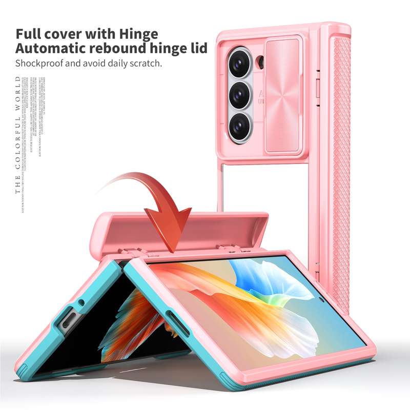 For Samsung Galaxy Z Fold6 5G Transparent Tempered Glass Shockproof Folding Phone Case with Hin