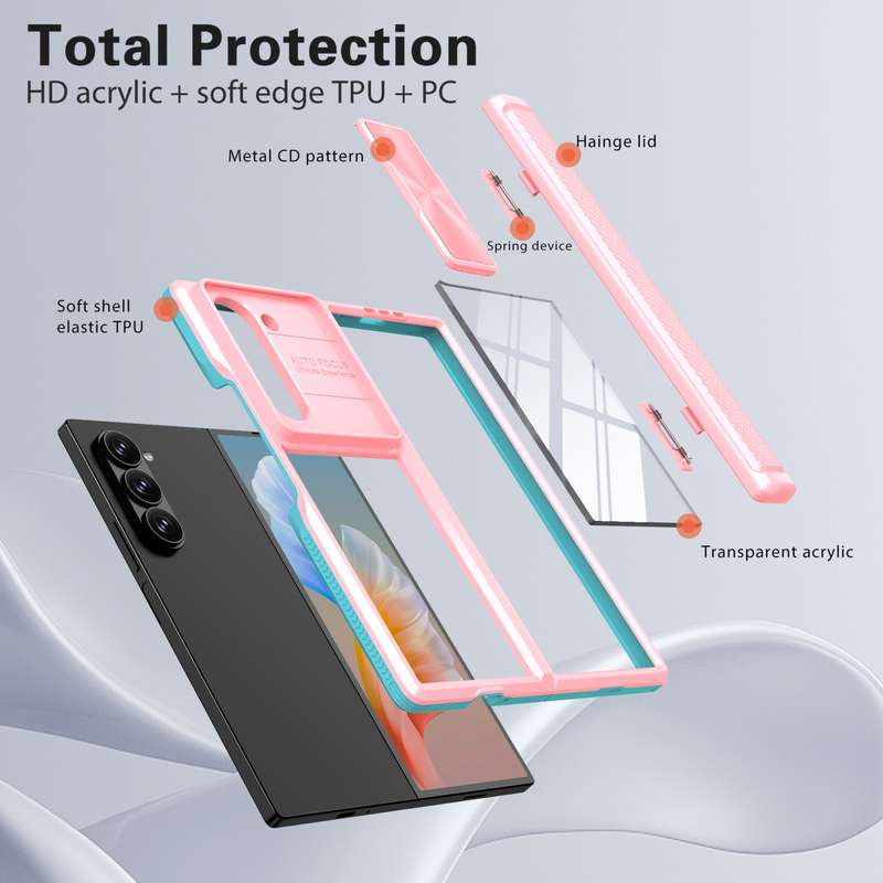 For Samsung Galaxy Z Fold6 5G Transparent Tempered Glass Shockproof Folding Phone Case with Hin