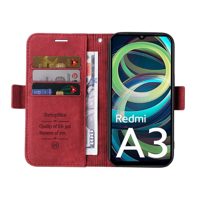 For Xiaomi Poco C61 4G / Redmi A3 4G Global BETOPNICE Dual-side Buckle Leather Phone Case(Red)