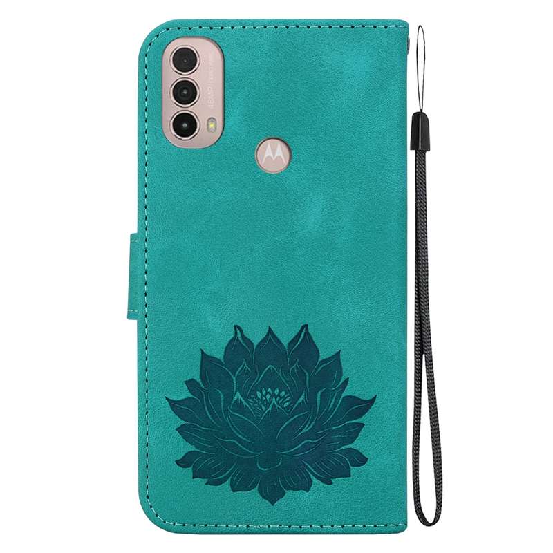 For Motorola Moto E20 / E30 / E40 Lotus Embossed Leather Phone Case(Green)