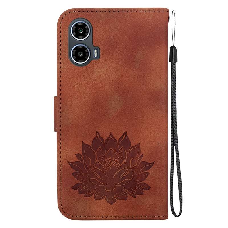 For Motorola Moto G34 Lotus Embossed Leather Phone Case(Brown)