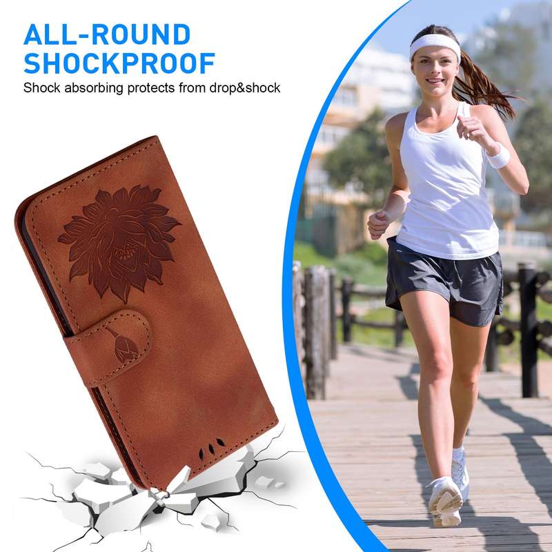 For Motorola Moto G34 Lotus Embossed Leather Phone Case(Brown)