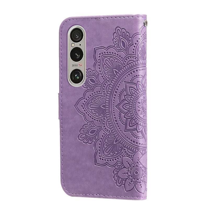 For Sony Xperia 1 VI 7-petal Flowers Embossing Leather Phone Case(Light Purple)