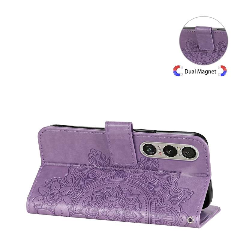 For Sony Xperia 1 VI 7-petal Flowers Embossing Leather Phone Case(Light Purple)