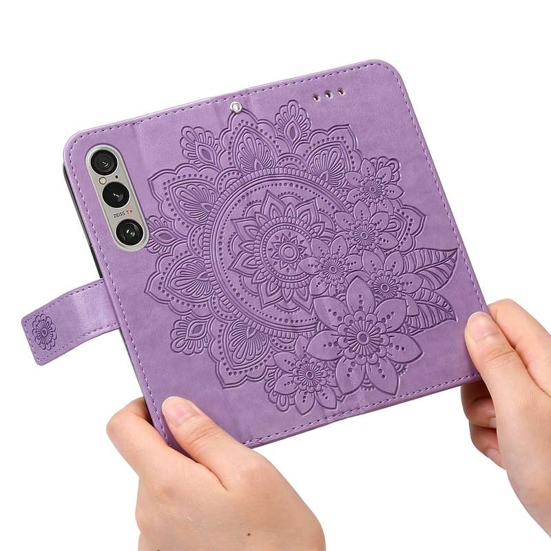For Sony Xperia 1 VI 7-petal Flowers Embossing Leather Phone Case(Light Purple)