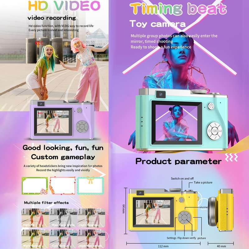 LK003 2.4 inch Dual-lens 4K HD CCD Camera Retro Kids Camera(Pink)
