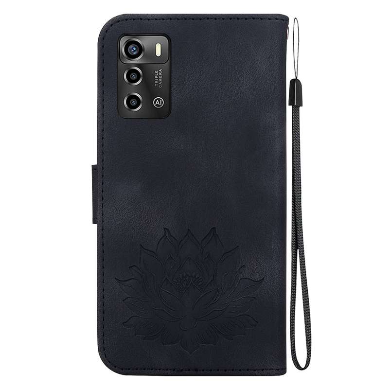 For ZTE Blade A72 / V40 Vita Lotus Embossed Leather Phone Case(Black)